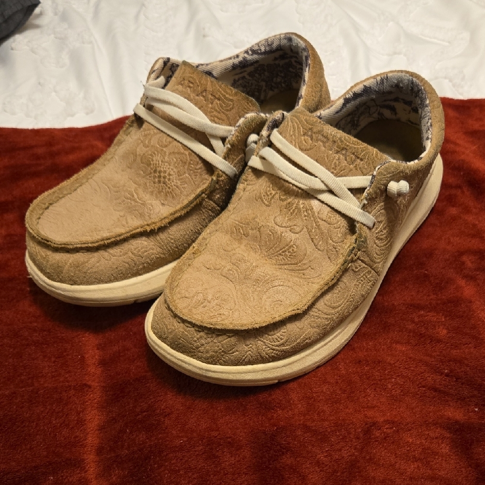 Ariat Tan Loafers with Patterned Design